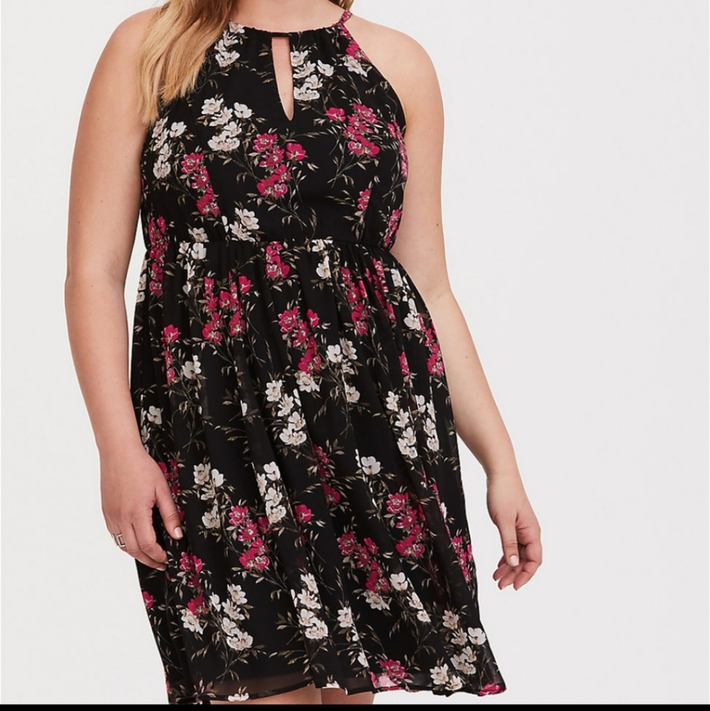 Torrid black floral halter style dress - size 4